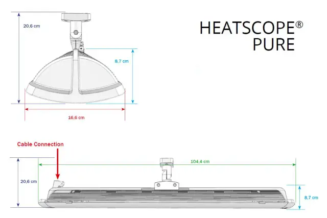 Schema tecnico con le dimensioni del radiatore Heatscope Pure Bianco
