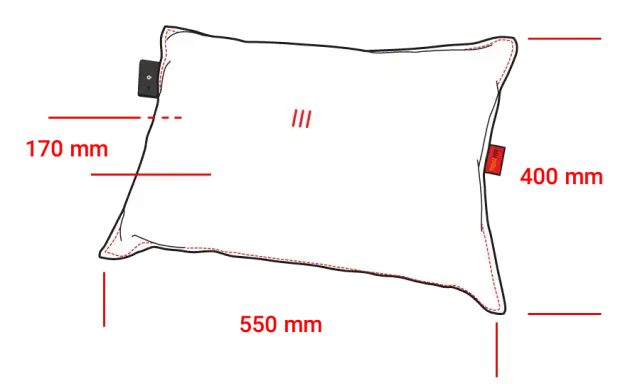 Afmetingen van het heatme HOME verwarmingskussen : 55 x 40 x 17 cm, 2,5 kg