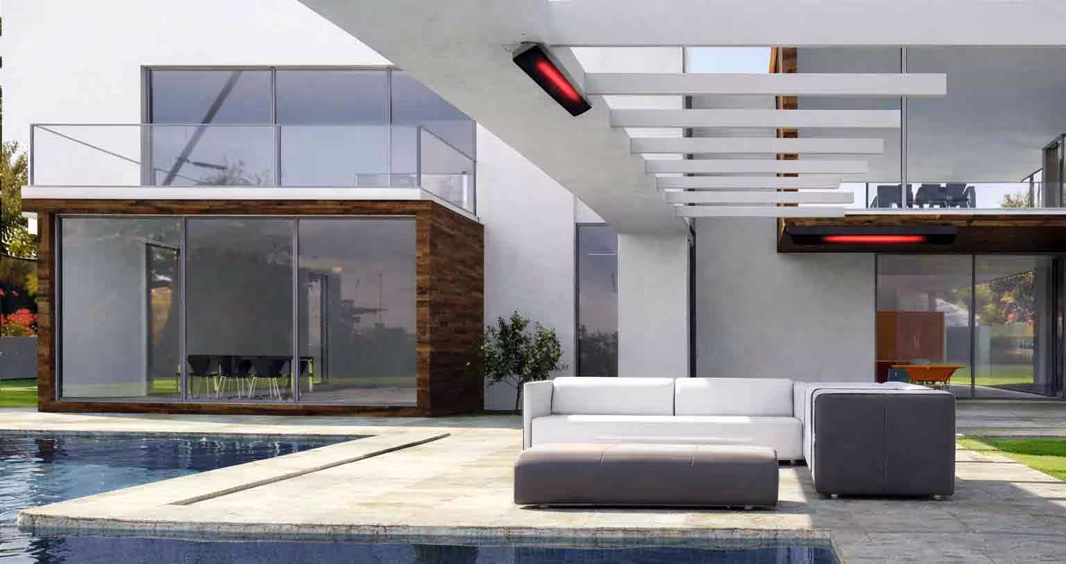 Premium Outdoor Heating Solutions Designer terrace equipped with Heatscope and Heatstrip radiant heaters